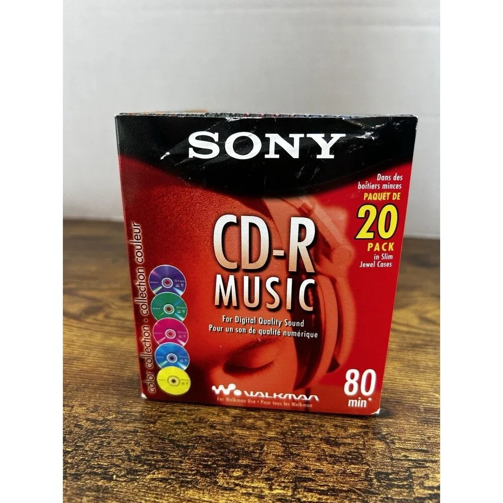 New Sony CD-R Music CDs 20 Pk Slim Multi Color Cases 80 Min 20CRM80LX2 Open Box
